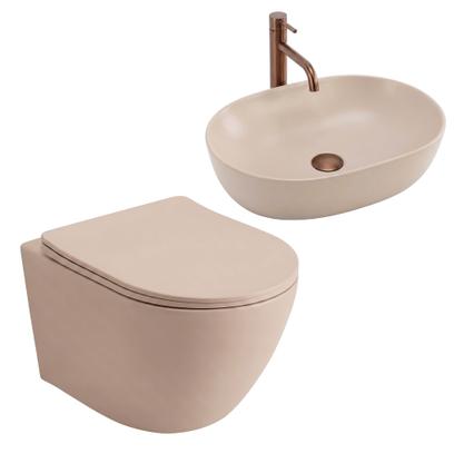 Set Závesné WC Focus + Umývadlo na Dosku Rea Focus Taupe