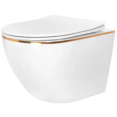 Vas WC suspendabil Rea Carlo Tornado Rimless Flat GOLD EDGE