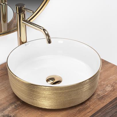Lavoar pentru blat Rea Sami White Brush Gold