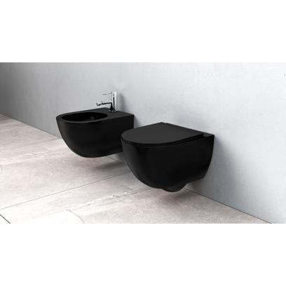 Vas WC suspendabil Rea Carlo Mini Rimless Flat negru MAT