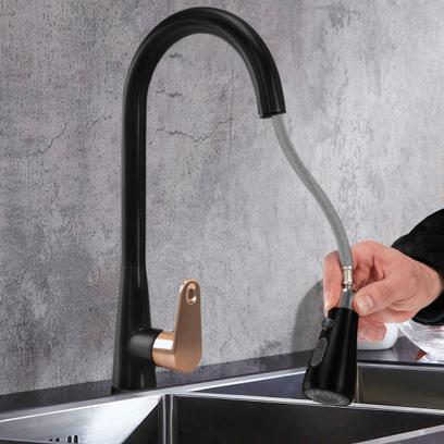 Baterie bucătărie Rea Mild negru mat auriu roz dus extractibil