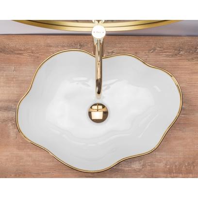 Lavoar pentru blat Rea Pearl Gold Edge Alb Auriu