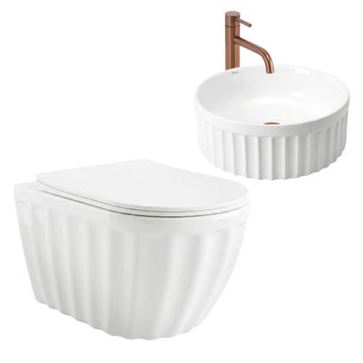 Set: Vas de toaletă suspendat + Lavoar pe blat Rea Duo White