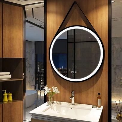 Kerek LED tükör szíjon függesztve 70 cm 104