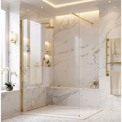Parete doccia Rea Flexi Transparent / Gold 130