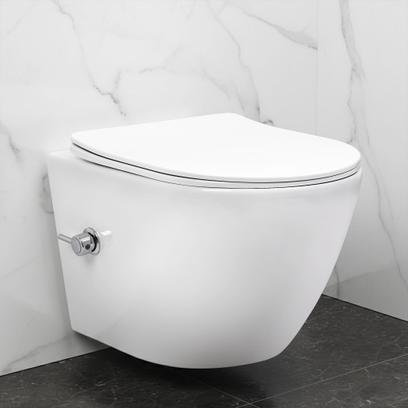 Vas WC suspendabil REA Carlo Lux Rimless cu funcție bideu