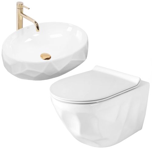 Zestaw Misa WC REA Gustavo Rimless podwieszana + Umywalka nablatowa Maya