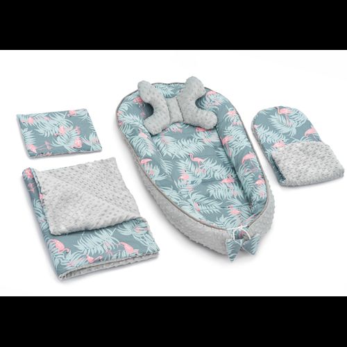 Baby cocoon for pram, mattress, pillow, blanket 5in1 Flaming Light Blue