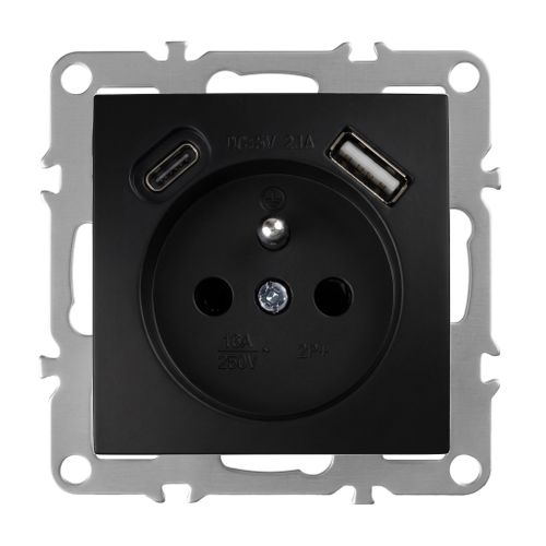 Jednoduchá zásuvka s uzemnením + USB-A USB-C OSTE JNH004-G Black
