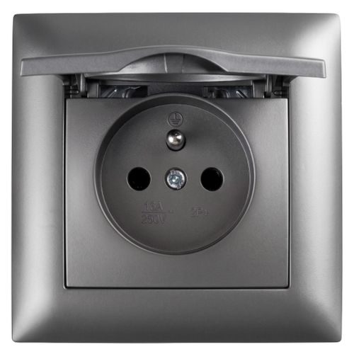 Presa singola con messa a terra e coperchio con cornice OSTE JNH005-G Grey