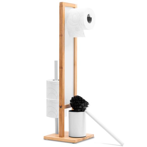 Bambusový koupelnový stojan na toaletní papír a štětku White 321502
