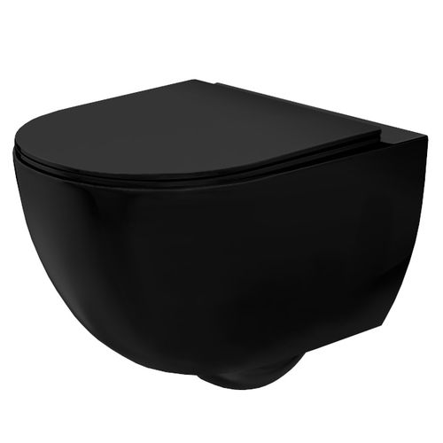 Závesná WC misa REA CARLO Mini Rimless Flat - matná čierna