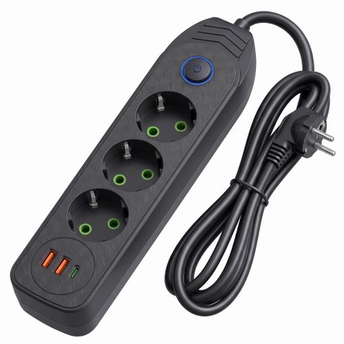 Prelungitor Multipriză 3 prize + 2x USB-A + USB-C JNH024-3B Black
