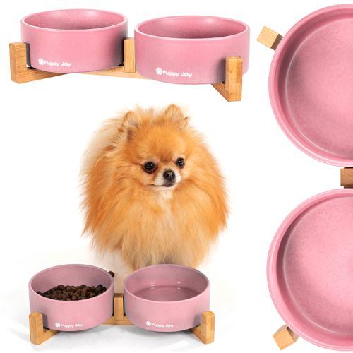 Rožiniai keraminiai dubenys šunims ar katėms