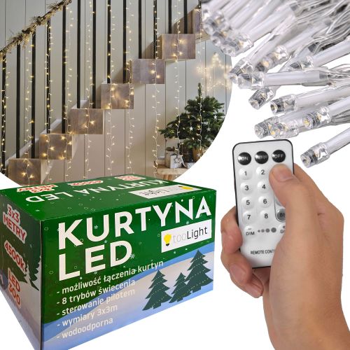 Kurtyna WEWNĘTRZNA 300 LED z PILOTEM