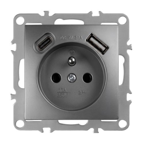 Jednoduchá zásuvka s uzemněním + USB-A USB-C OSTE JNH004-G Grey