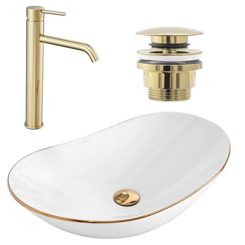 Set Vasque à poser Royal gold edge + Robinet de lavabo Lungo gold + Bonde gold