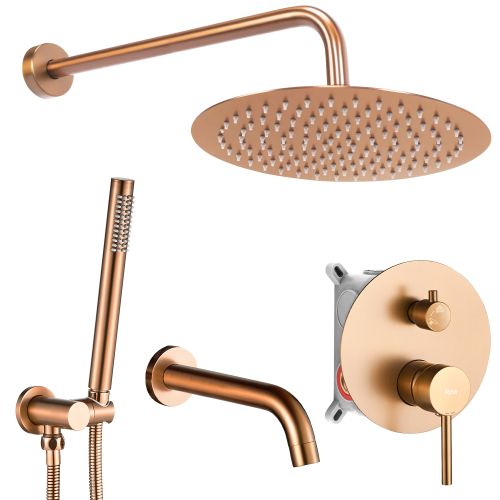 Colonne de douche-baignoire encastrée Rea Lungo Copper Brush + BOX