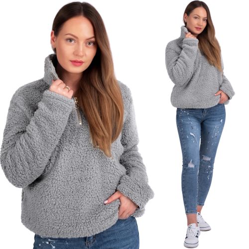 Bluza Damska Sherpa z kołnierzem Light Grey m