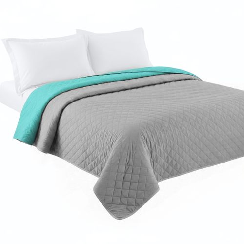 Oboustranný prošívaný přehoz Inez světle šedá-mátová