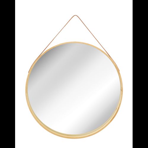 Kulaté dřevěné zrcadlo na popruhu LOFT Světle hnědé 59 cm