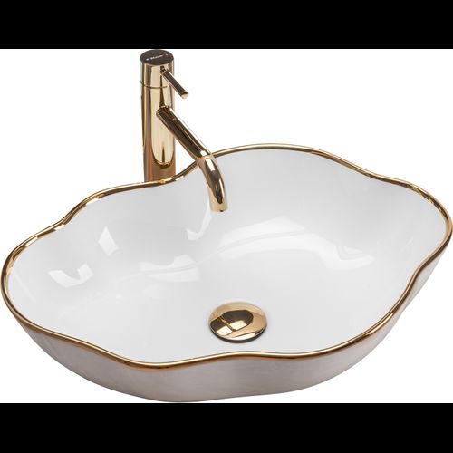 Lavoar pentru blat Rea Pearl Gold Edge Alb Auriu