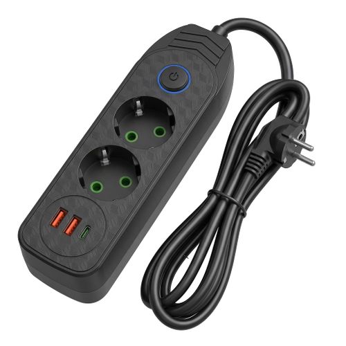 Prelungitor Multipriză 2 prize + 2x USB-A + USB-C JNH023-2B Black