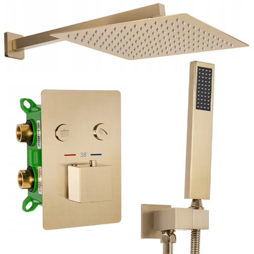 Zestaw Prysznicowy Podtynkowy FENIX DAVIS GOLD Szczotkowany z termostatem + BOX