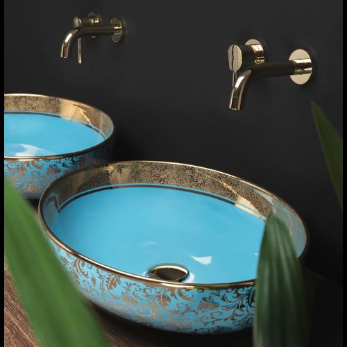 Lavabo da appoggio in ceramica Margot Blue / Gold