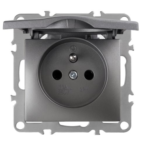 Presa singola con messa a terra e coperchio OSTE JNH005-G Grey