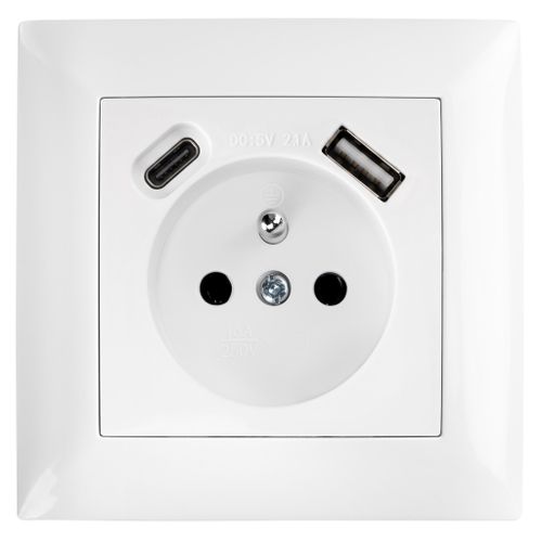 Single grounded socket with frame + USB-A USB-C OSTE JNH004-G White