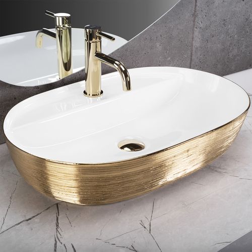 Lavabo da appoggio Rea Aura 61 White Gold Brush