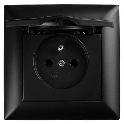 Presa singola con messa a terra e coperchio con cornice OSTE JNH005-G Black