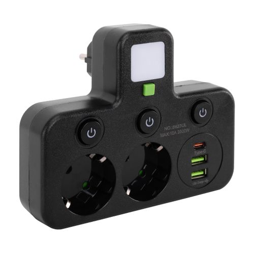 Power Strip 2 Sockets + 2x USB-A + USB-C JNH017 Black