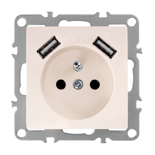 Single grounded socket + 2x USB-A OSTE JNH003-G Beige