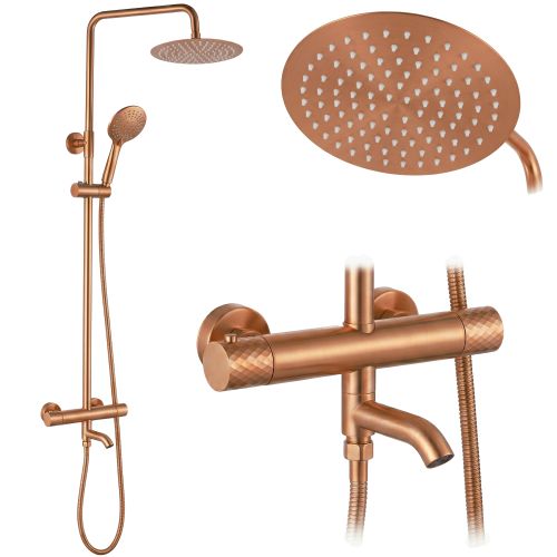 Thermostatic shower system Rea Lungo Diamond Copper Brush