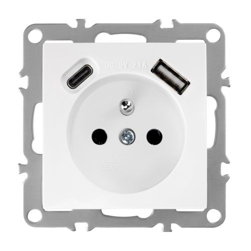 Single grounded socket + USB-A USB-C OSTE JNH004-G White