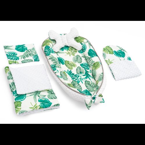 Baby cocoon for pram, mattress, pillow, blanket 5in1 Jungle Leaves Green