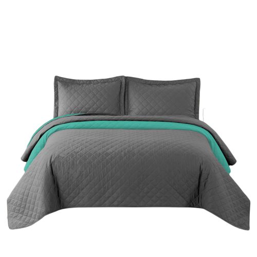 BEDSPREAD- QUILTED/DOUBLE-SIDED Inez Dark Grey-Mint