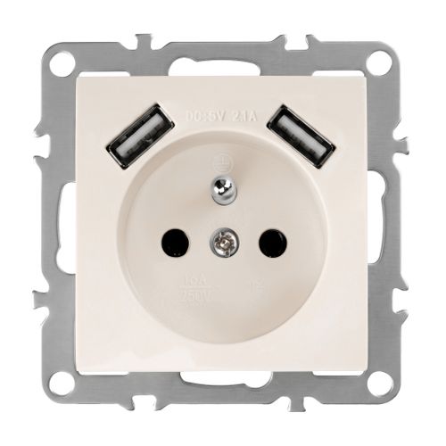 Jednoduchá zásuvka s uzemnením + 2x USB-A OSTE JNH003-G Beige