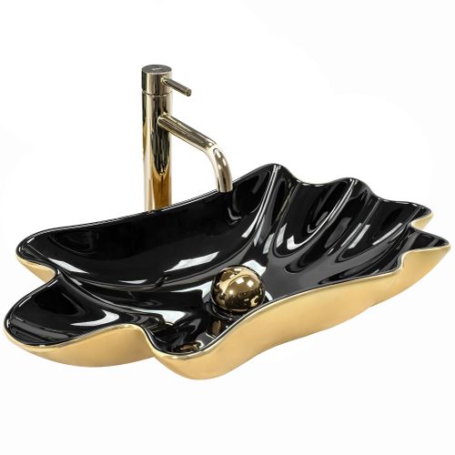 Vasque à poser REA Sea Infinity Black Gold + Bonde Click-Clack