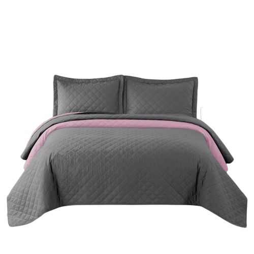 bedspread Double-sided/quilted Inez Dark Grey-Pink