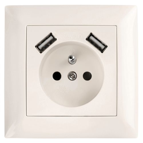 Jednoduchá zásuvka s uzemnením + 2x USB-A OSTE JNH003-G Beige