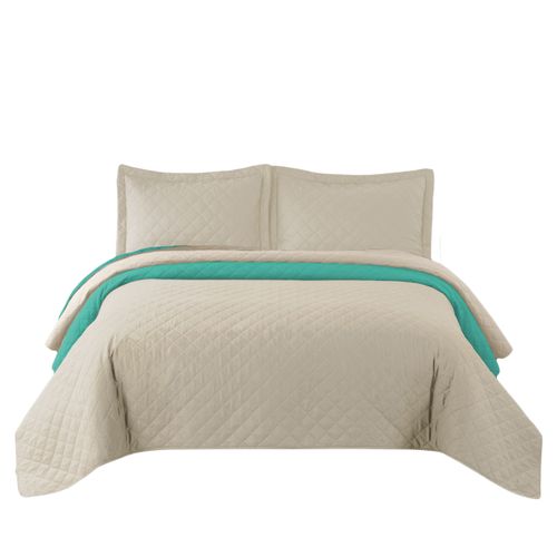 Colcha de cama doble cara Inez Beige-Mint