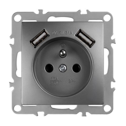Single grounded socket + 2x USB-A OSTE JNH003-G Grey