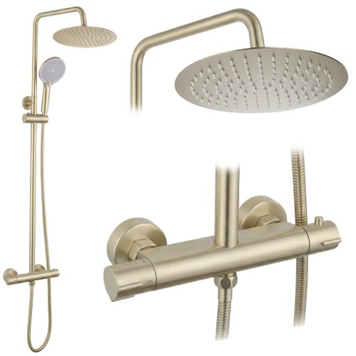 Zuhanykészlet kifolyó nélkül termosztáttal Rea Lungo Gold Brush