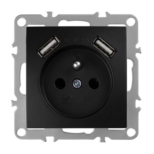 Single grounded socket + 2x USB-A OSTE JNH003-G Black