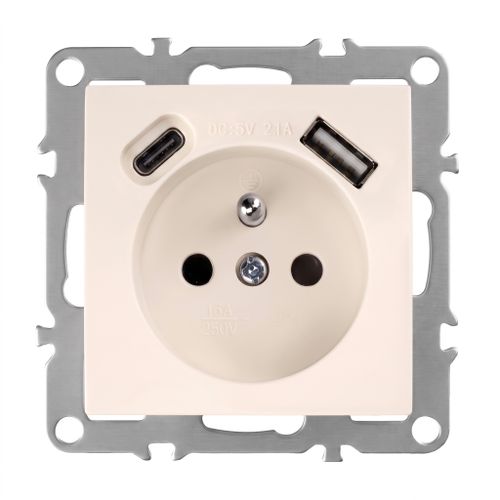 Single grounded socket + USB-A USB-C OSTE JNH004-G Beige