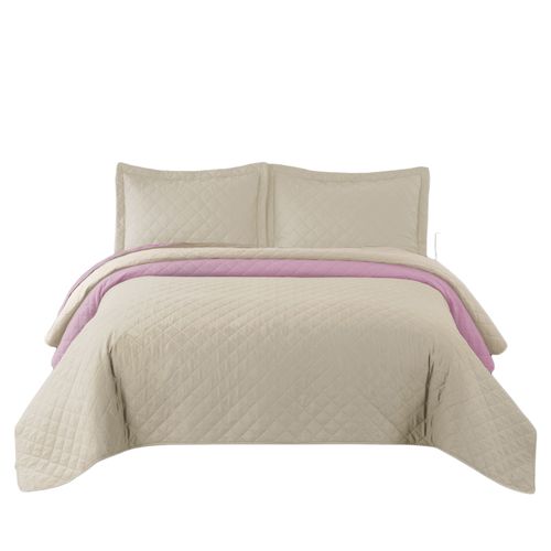 Colcha de cama doble cara Inez Beige-Pink