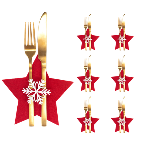 Christmas cutlery cover 6 pcs Star Red